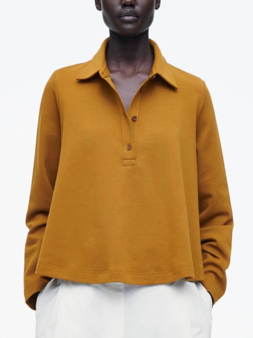 NWT COS Women’s Flared Cotton-Jersey Polo Shirt